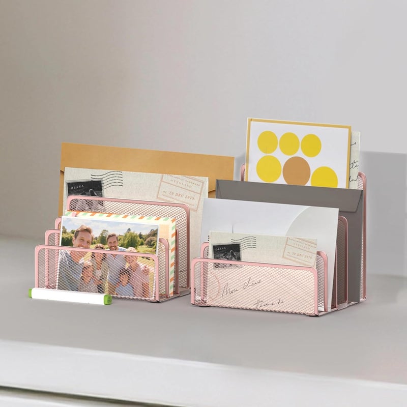 ReePlan Mail Organizer Countertop with 5 Slot, Metal Mail Holder for Desk, File Holder Letter Sorter for Envelope, Bill and Document (Rose Gold) - Image 4